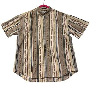 Chaps Ralph Lauren Mens Large Golf Theme Short Sleeve Button Down Cotton Shirt